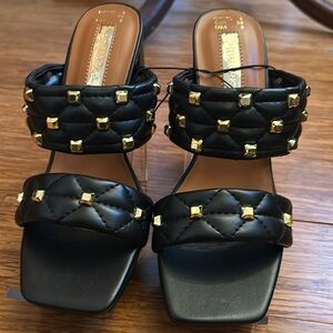 Primark Black Quilted Studded Block Heels